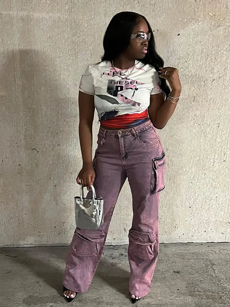 Tie-Dye Cargo Jeans-Massicos
