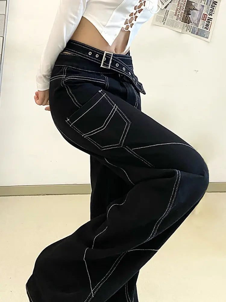 Unique Contrast-Stitch Jeans-Massicos