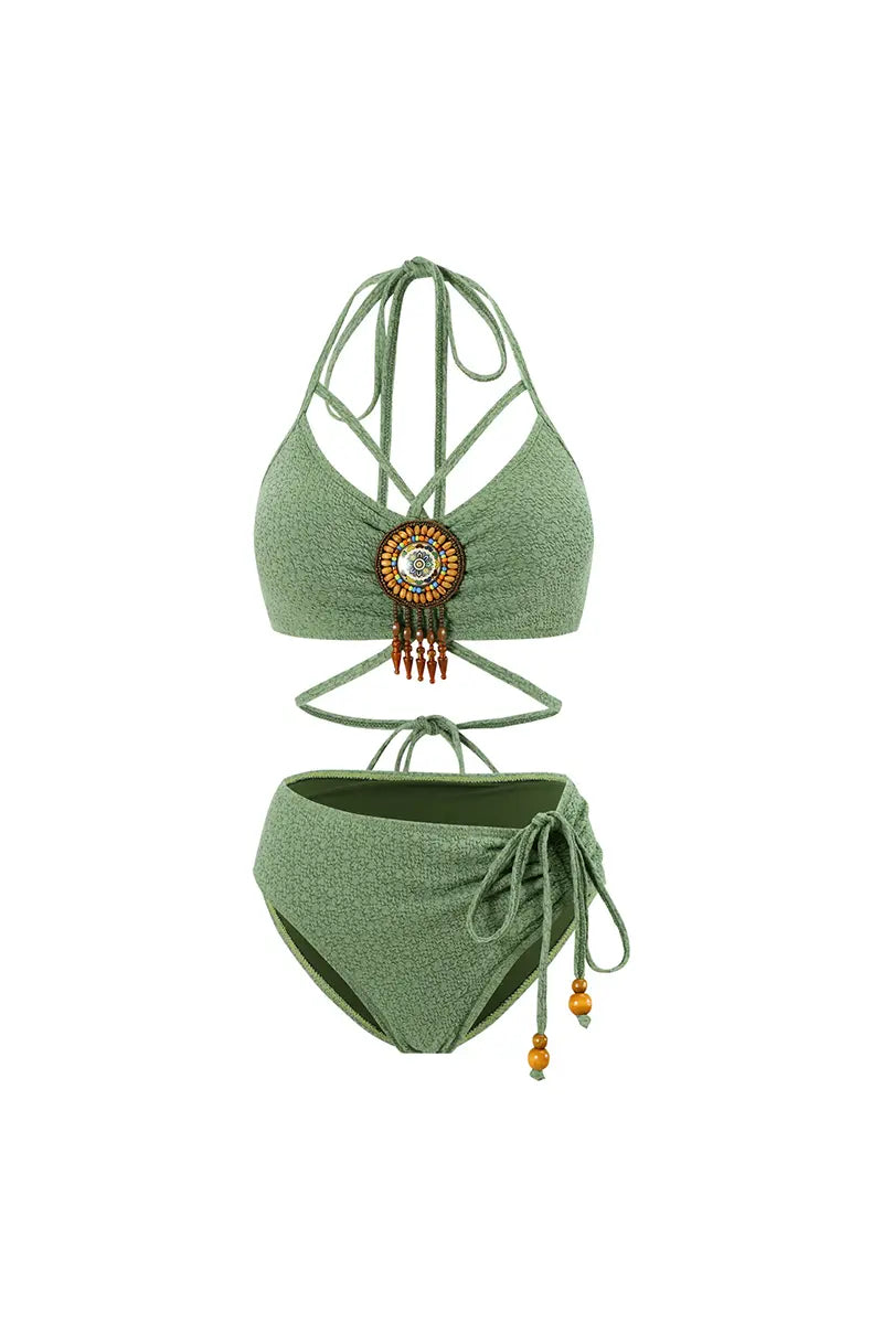 Boho Sage Green Bikini Set for Women-ROVOLE