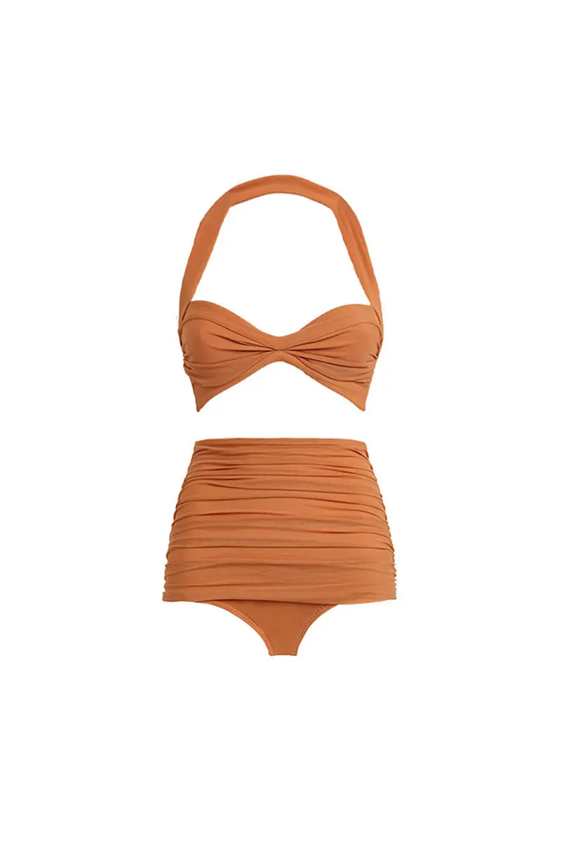 Halter Mesh Patchwork Vintage Bikini Set-ROVOLE