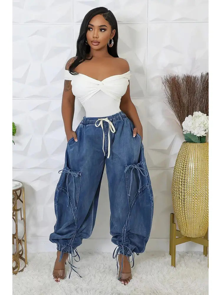Adjustable Waist Denim Pants-Massicos