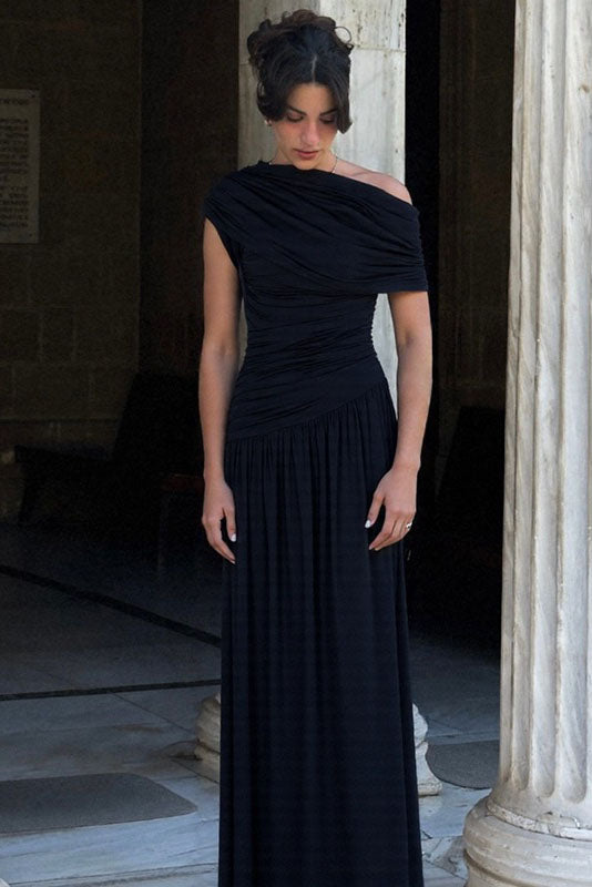 Asymmetric Cutout Evening Maxi Dress-ROVOLE