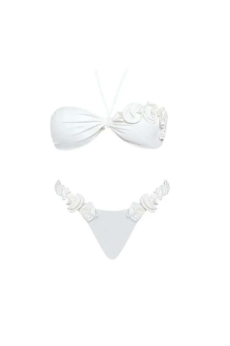 Halter Solid Color Floral Embellished Swimsuit-ROVOLE