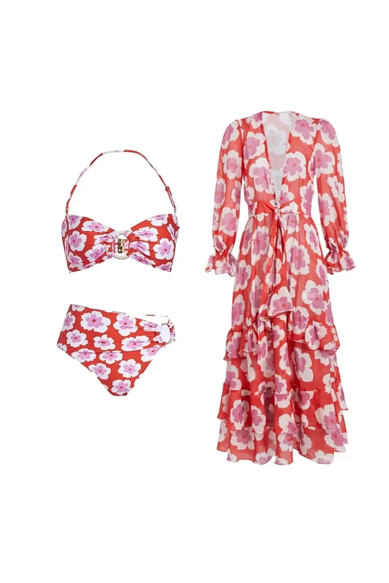 Halter Neck Printed Bikini Set-ROVOLE