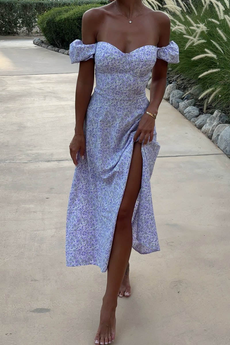 Chic U-Neck Floral Midi Dress-ROVOLE