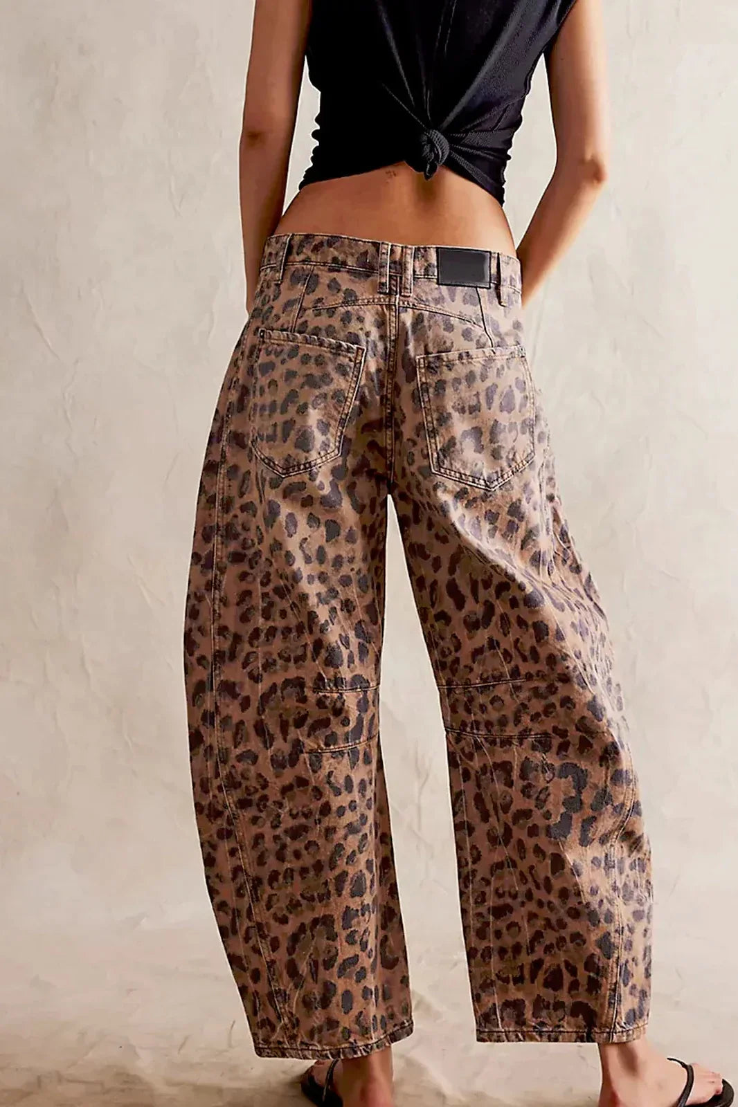 Leopard Print Barrel Jeans-ROVOLE