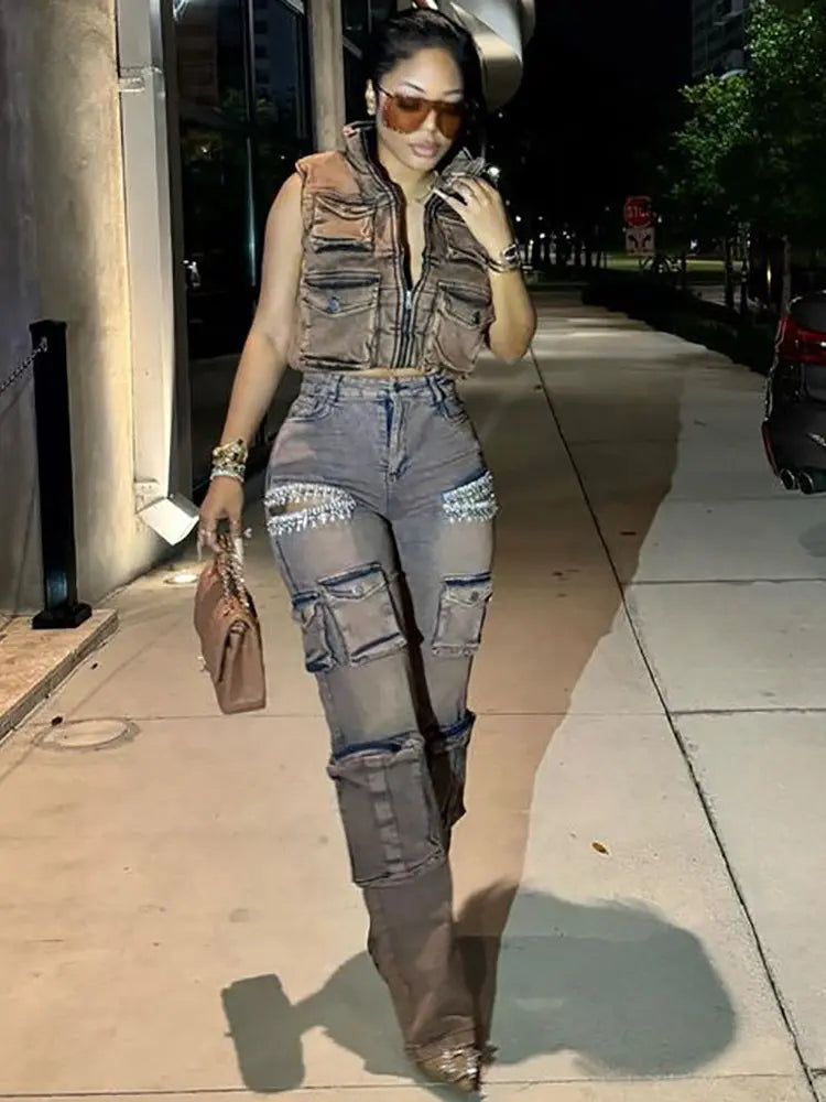 Trendy Fringe Cargo Jeans-Massicos