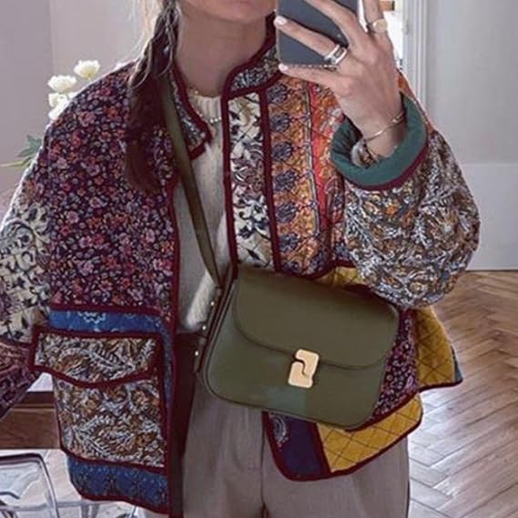 Ethnic Style Pattern Print Multi-Color Quilted Jacket-Massicos