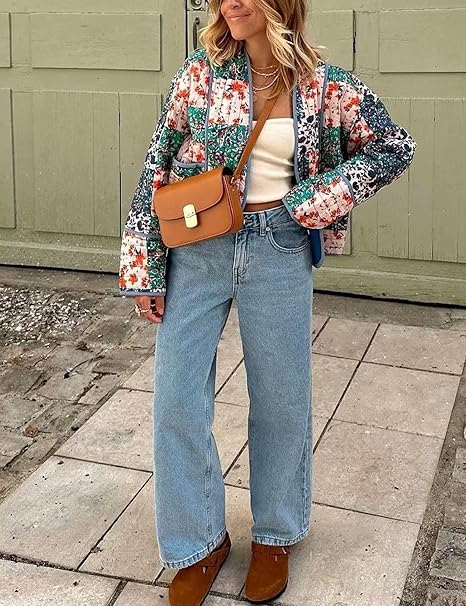 Floral Patchwork Print Drop Shoulder Jacket-Massicos