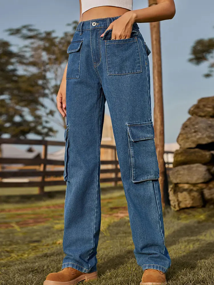 Retro Utility Denim Cargo Pants-Massicos