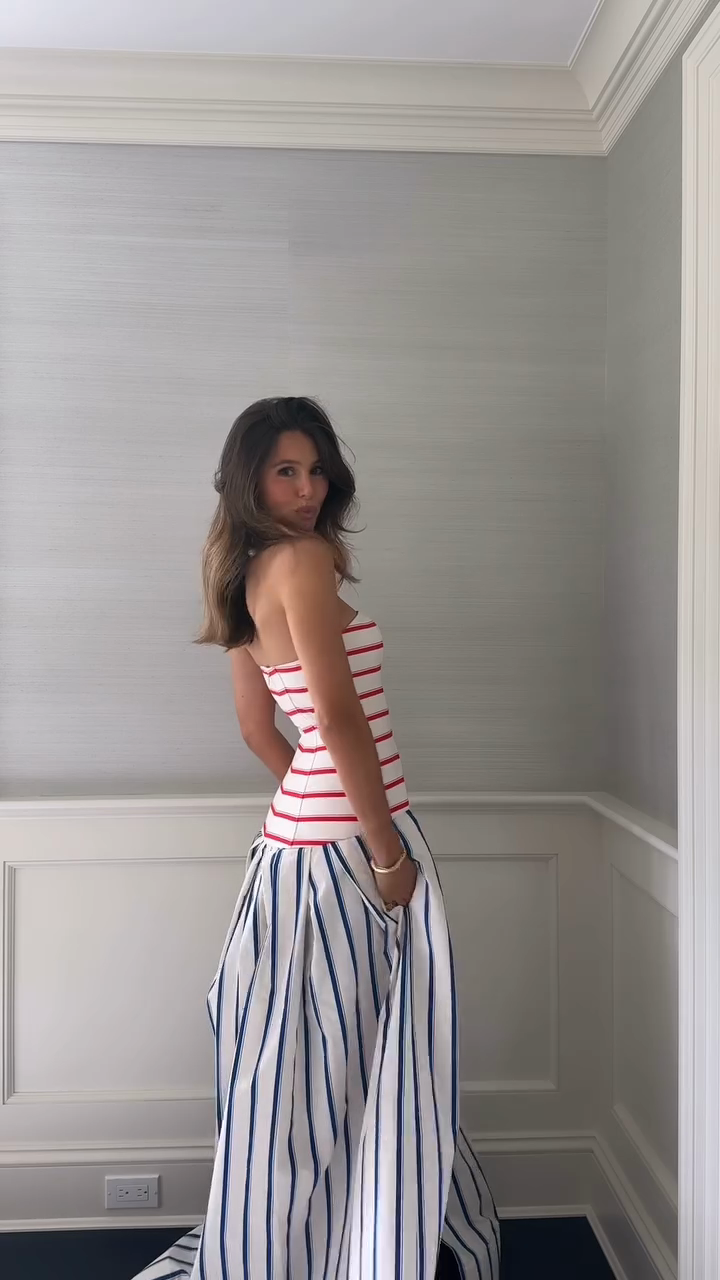 Striped Cotton Maxi Halter Dress-Massicos