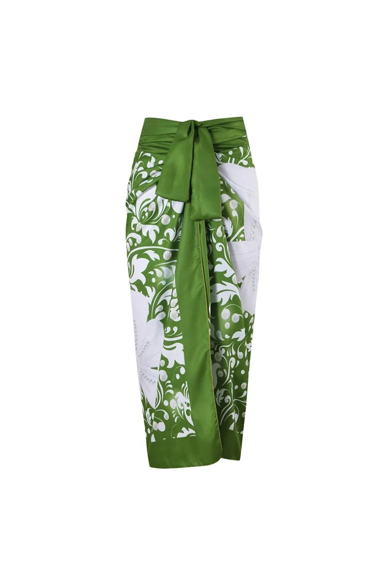 Green Swimsuit Set Pearl Floral Embellishments-ROVOLE
