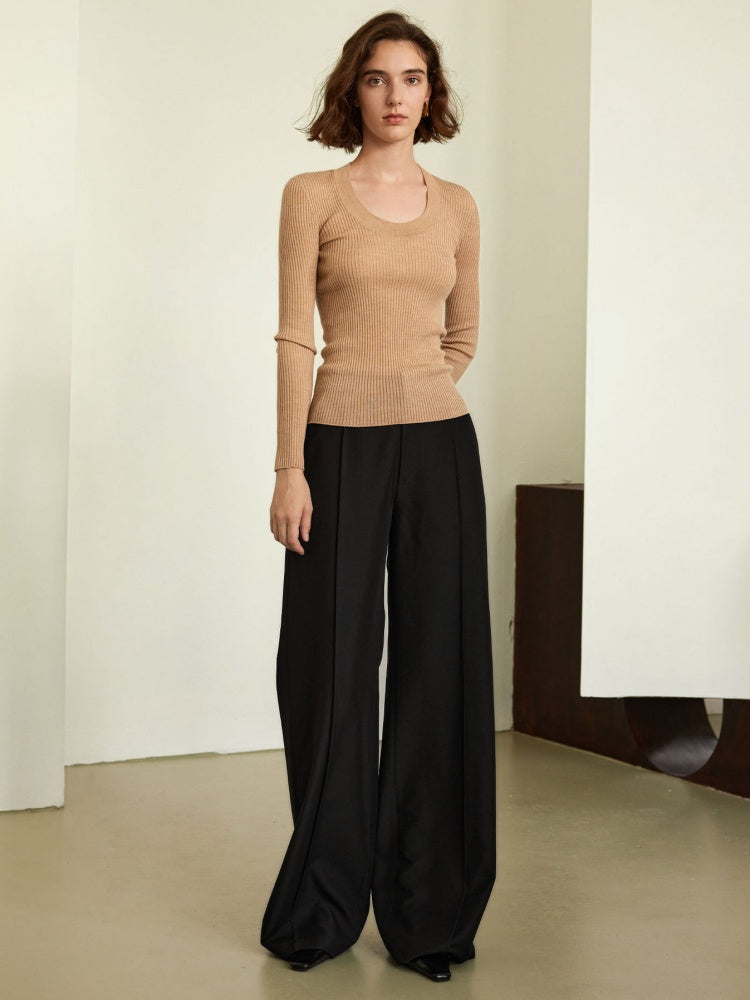 Elegant High waist Wide-Leg Suiting Trousers-Massicos