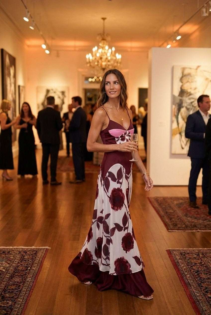 Floral Satin Slip Top & Flowing Maxi Skirt Set