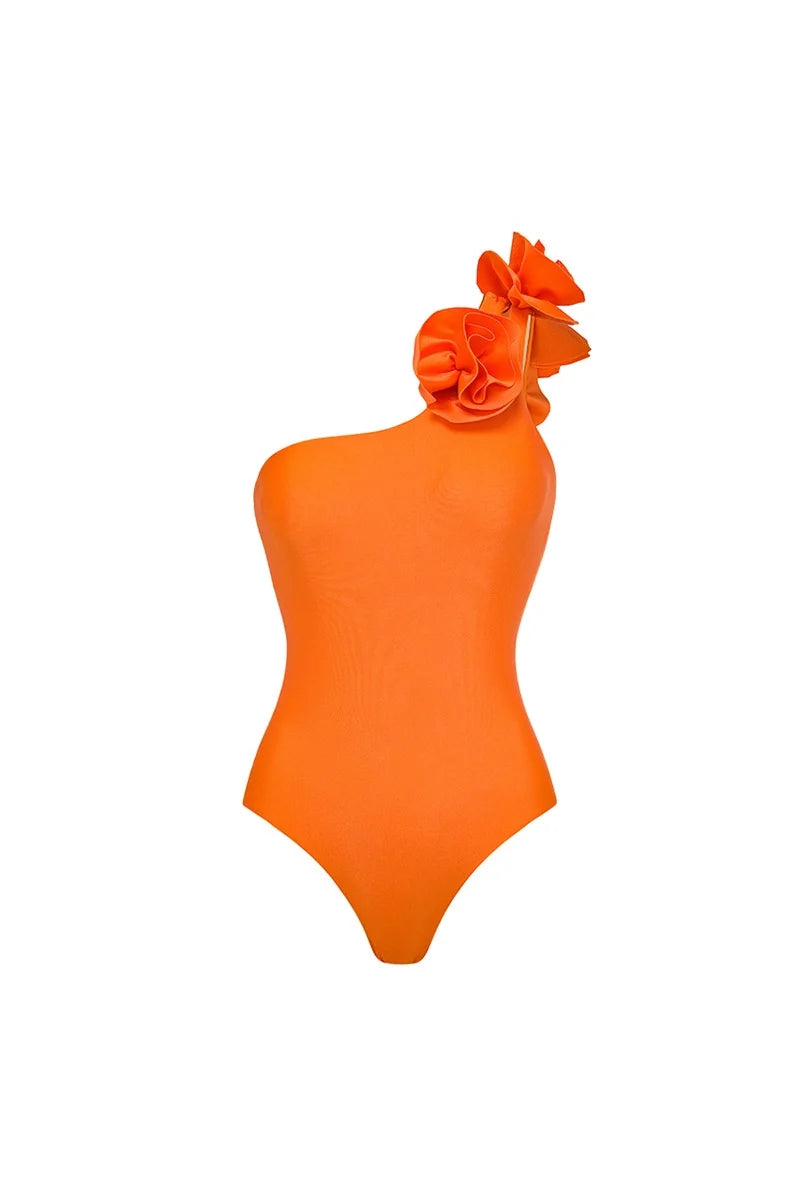 3D Floral Glossy Solid Swimsuit Set-ROVOLE