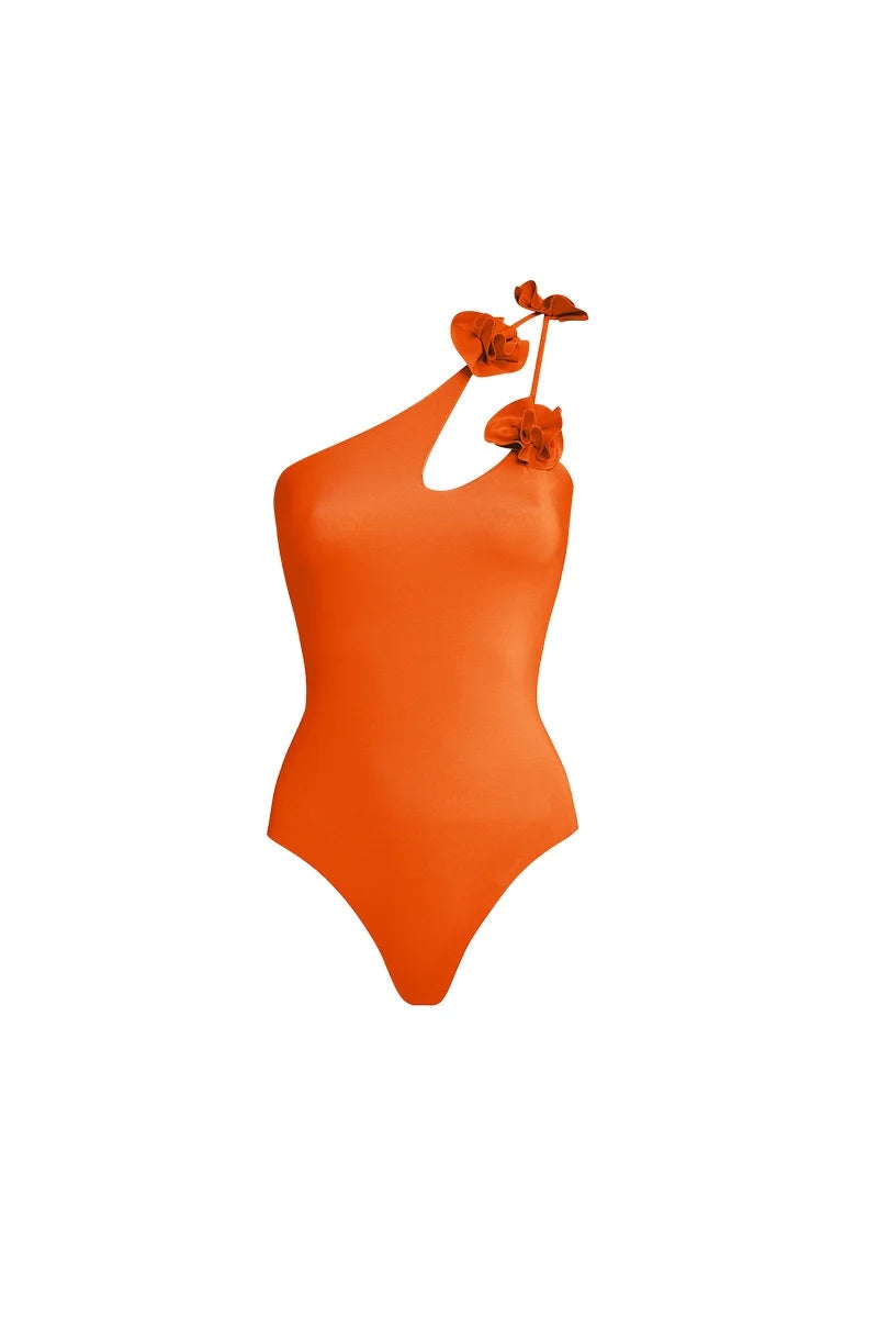 Floral One Shoulder Cutout Swimsuit Set-ROVOLE