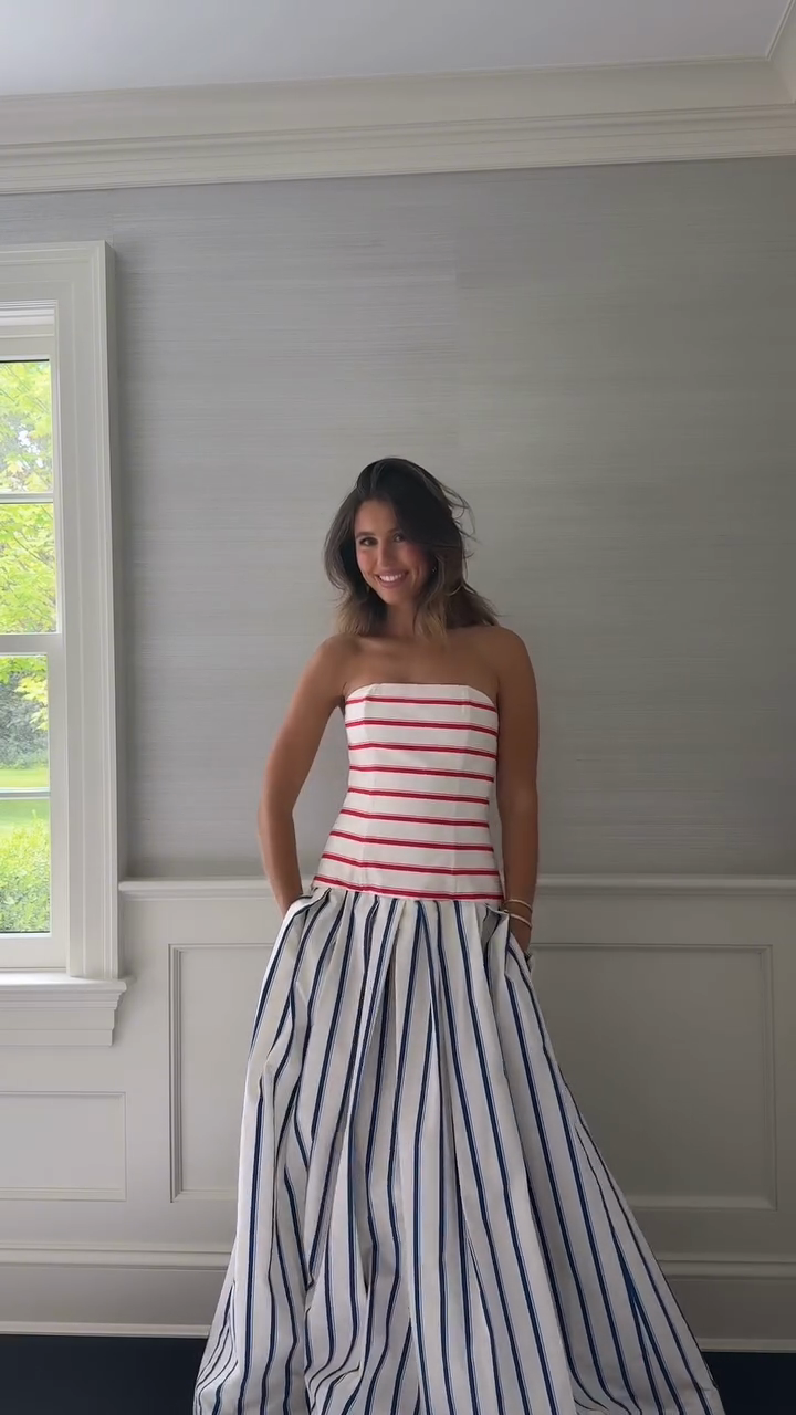 Striped Cotton Maxi Halter Dress-Massicos
