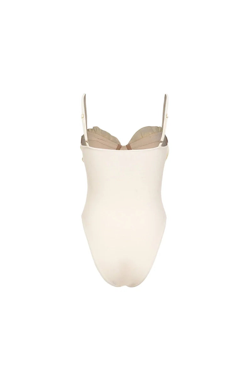 Floral Appliqué Solid One-Piece Swimsuit-ROVOLE