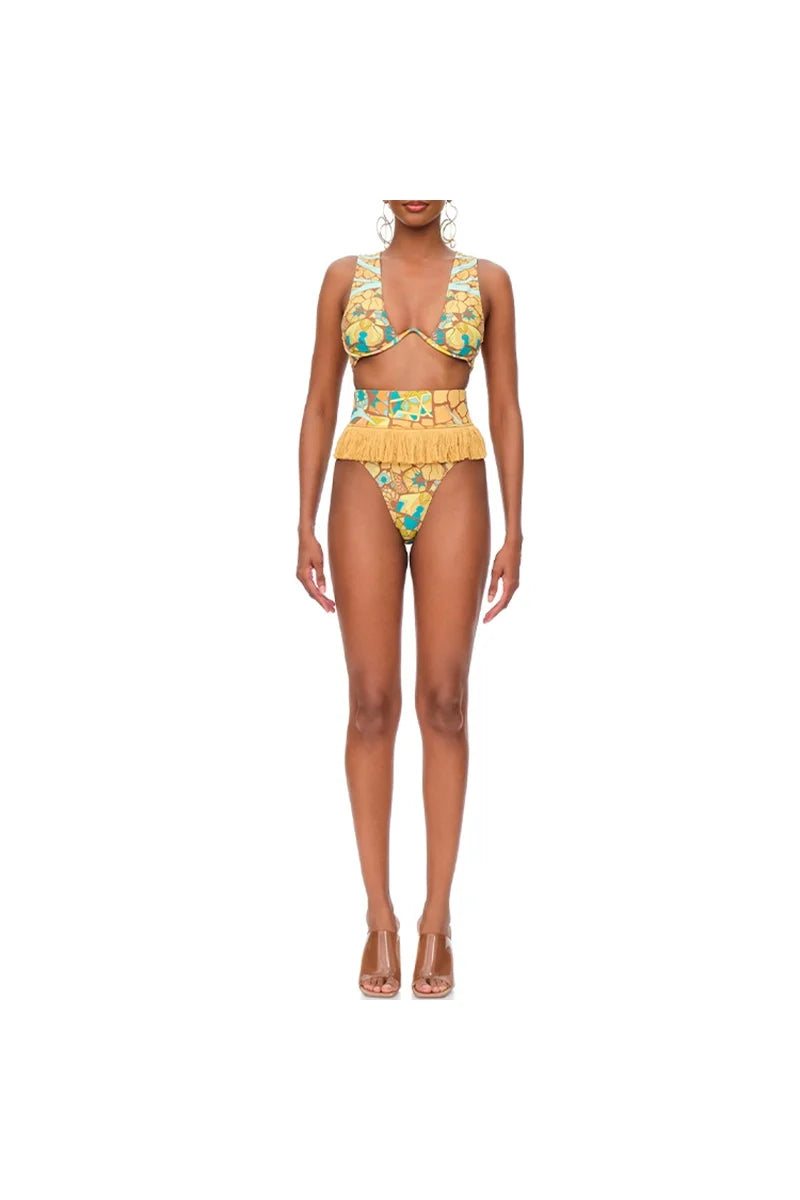 Boho Tassel Tribal Print Bikini Set-ROVOLE