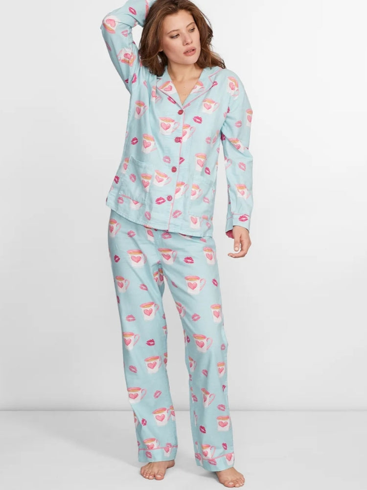 Heart and Lip Print Pajama Set-Massicos