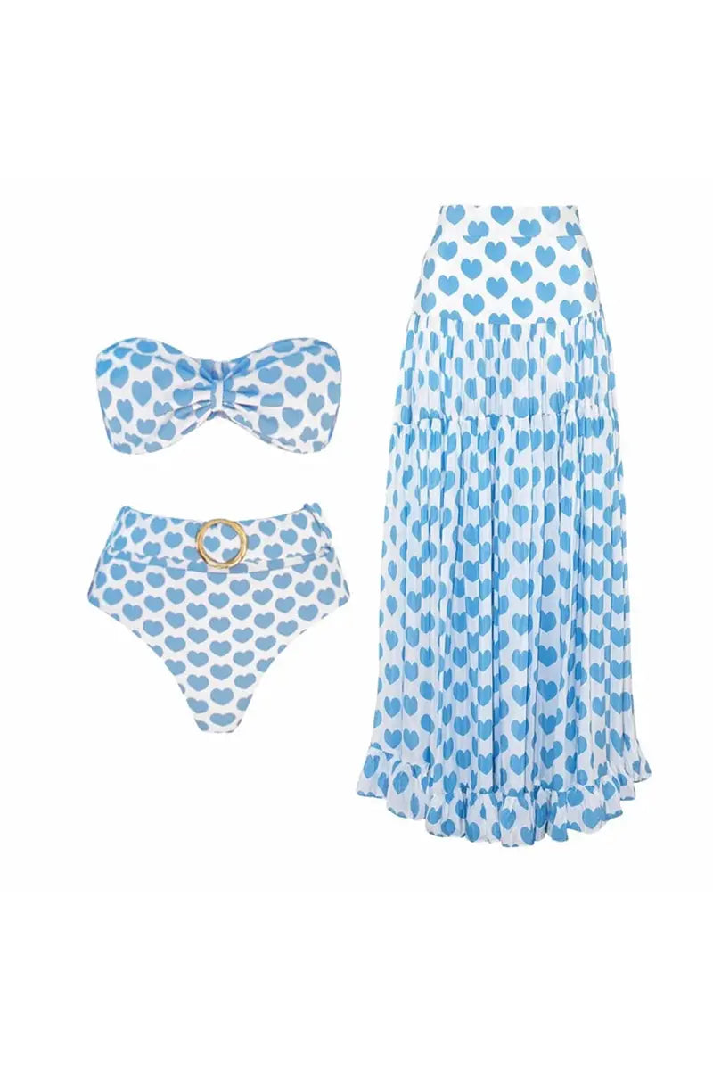 Heart Print Skirted Bikini Vacation Set-ROVOLE