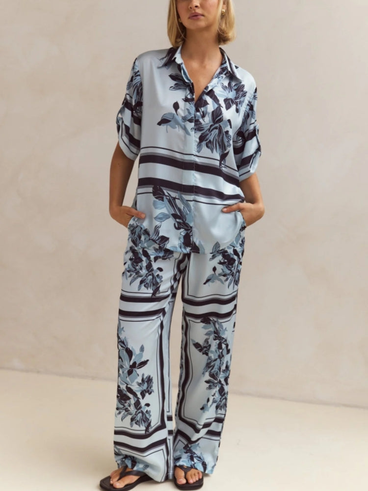 Casual Printed Cardigan Home Set-Massicos