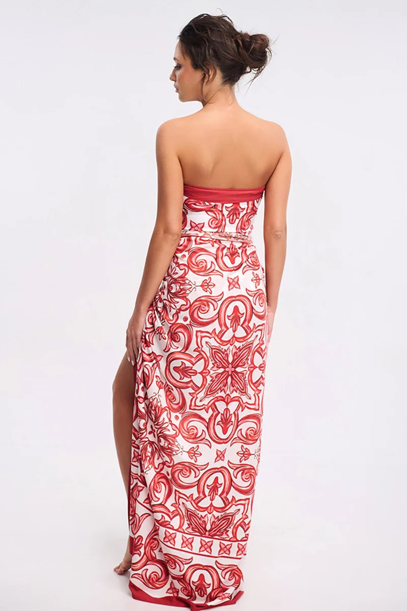 Ethnic Print One-Piece Swimsuit Set-ROVOLE