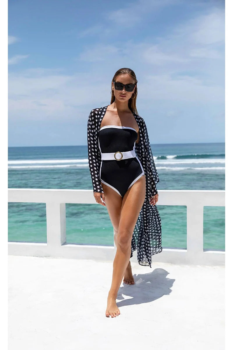 Black White Contrast Luxe Resort Swimsuit-ROVOLE