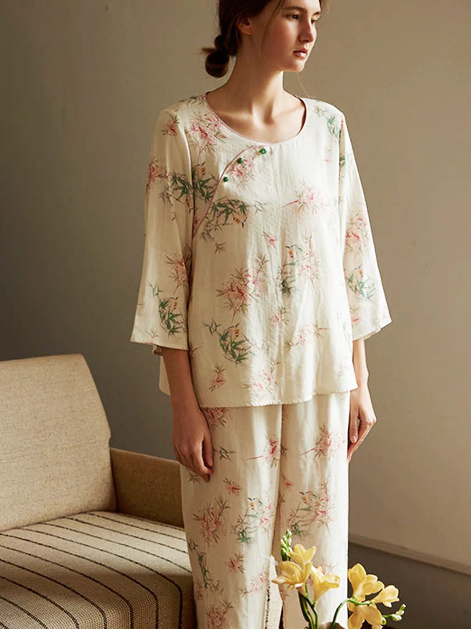 Eco-Friendly  Fiber Printed Pajama Set-Massicos