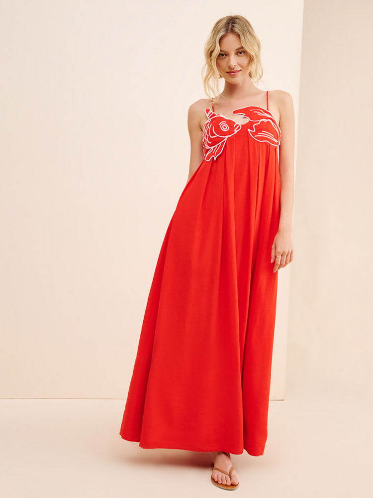 Fish Top Linen Blend Maxi Dress-Massicos
