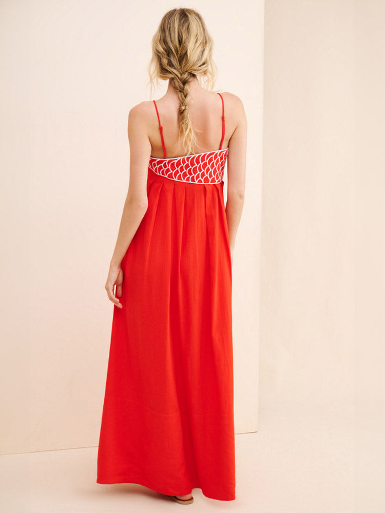Fish Top Linen Blend Maxi Dress-Massicos