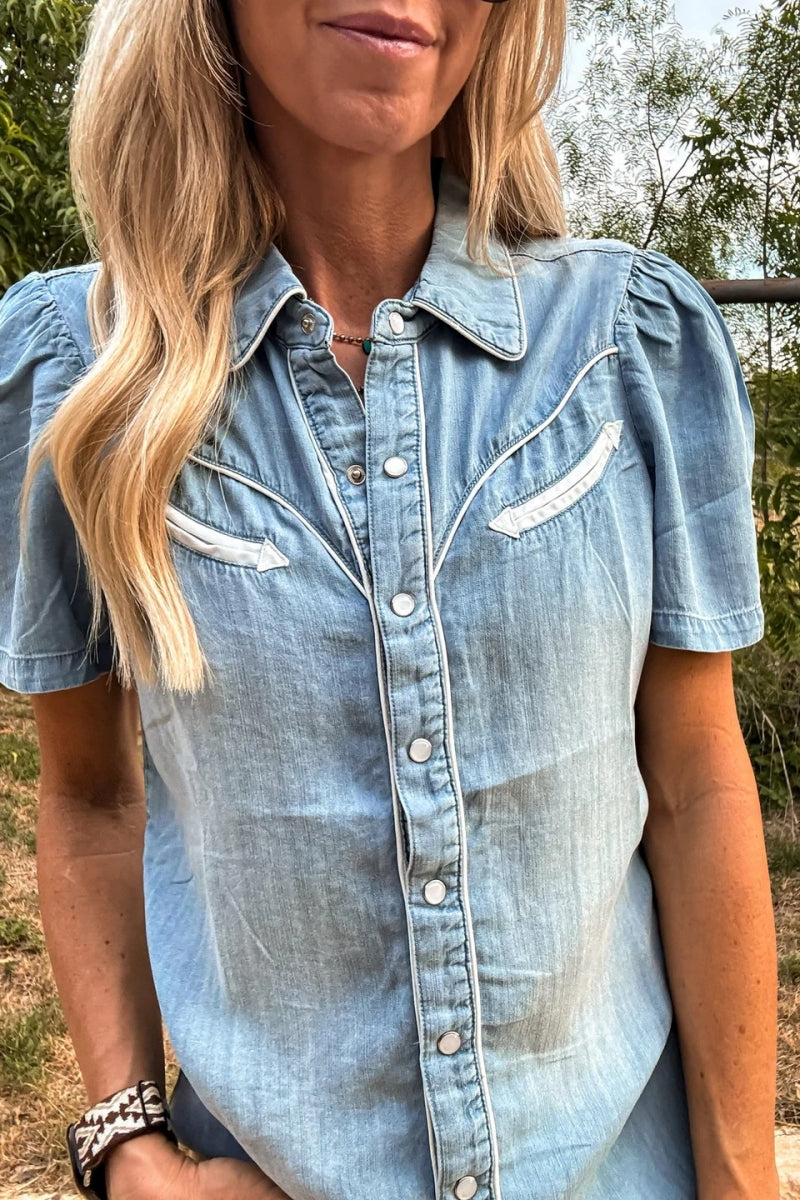 The Booker Western Button Down (Blue)-ROVOLE