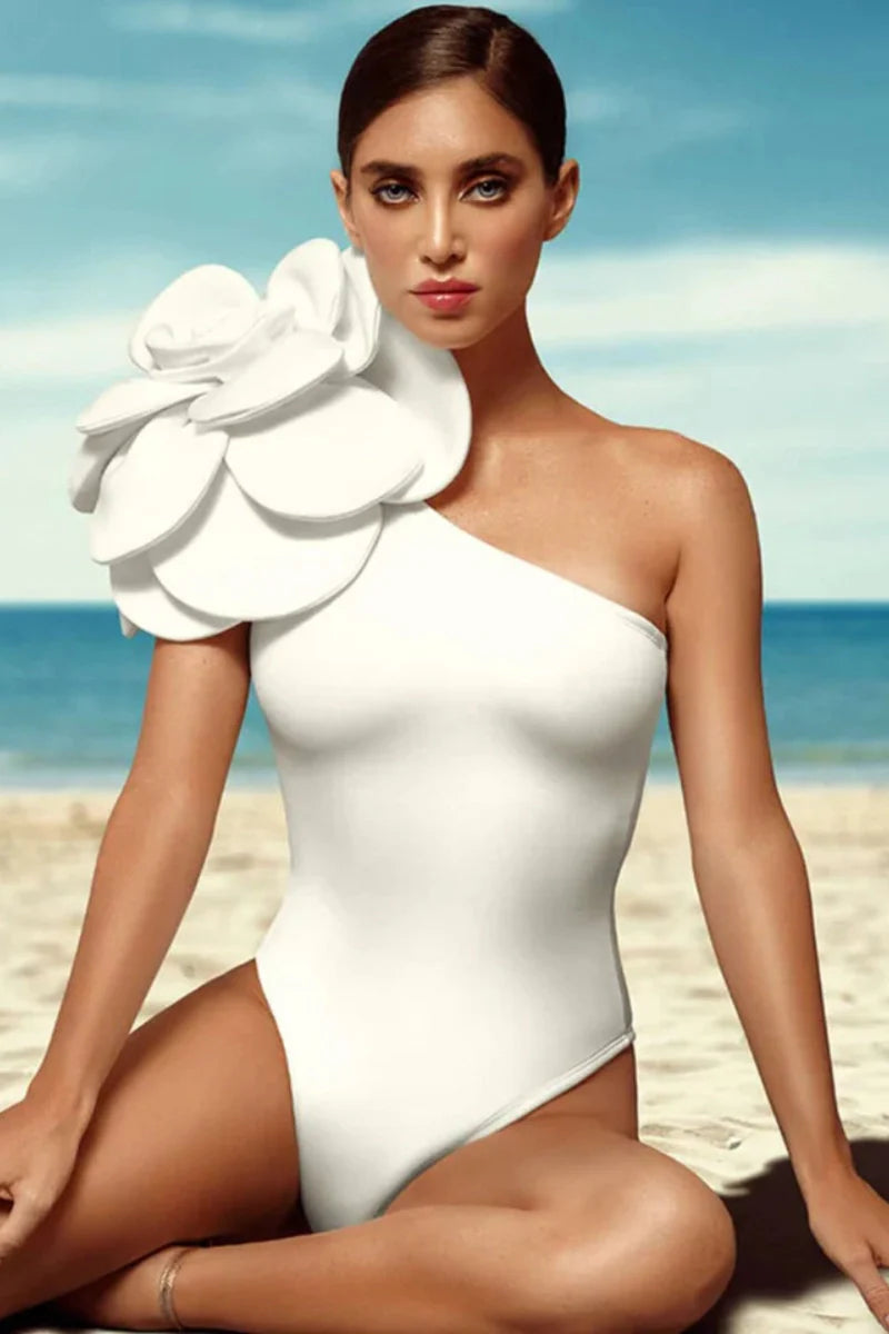 3D Floral Solid Color Swimsuit-ROVOLE