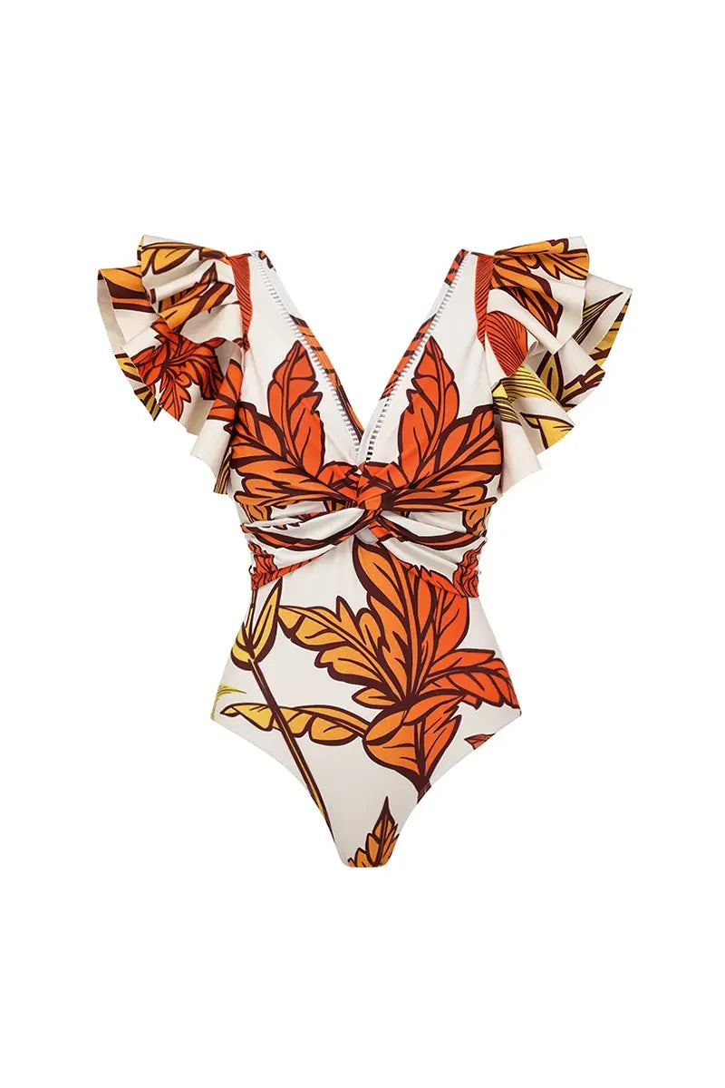 Maple Print Swimsuit Set Trio-ROVOLE