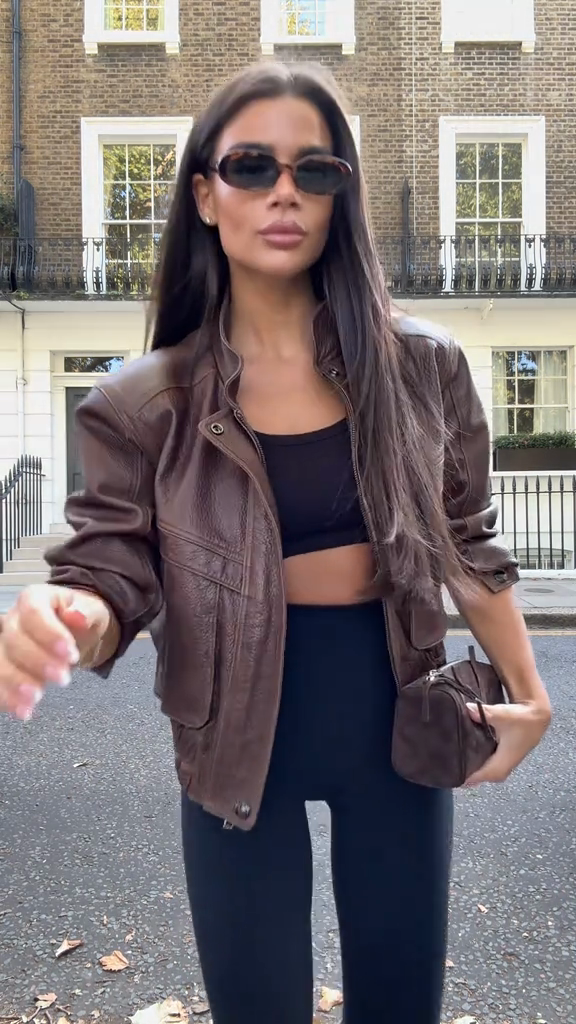 Brown leather biker jacket-Massicos