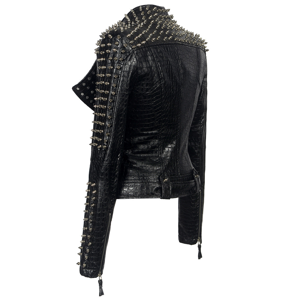 Faux leather rivet moto jackets-Massicos