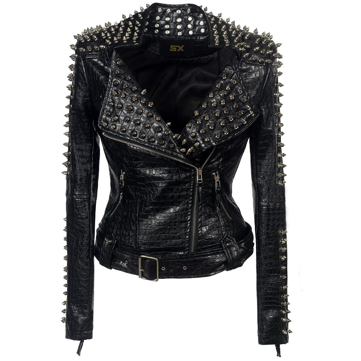 Faux leather rivet moto jackets-Massicos