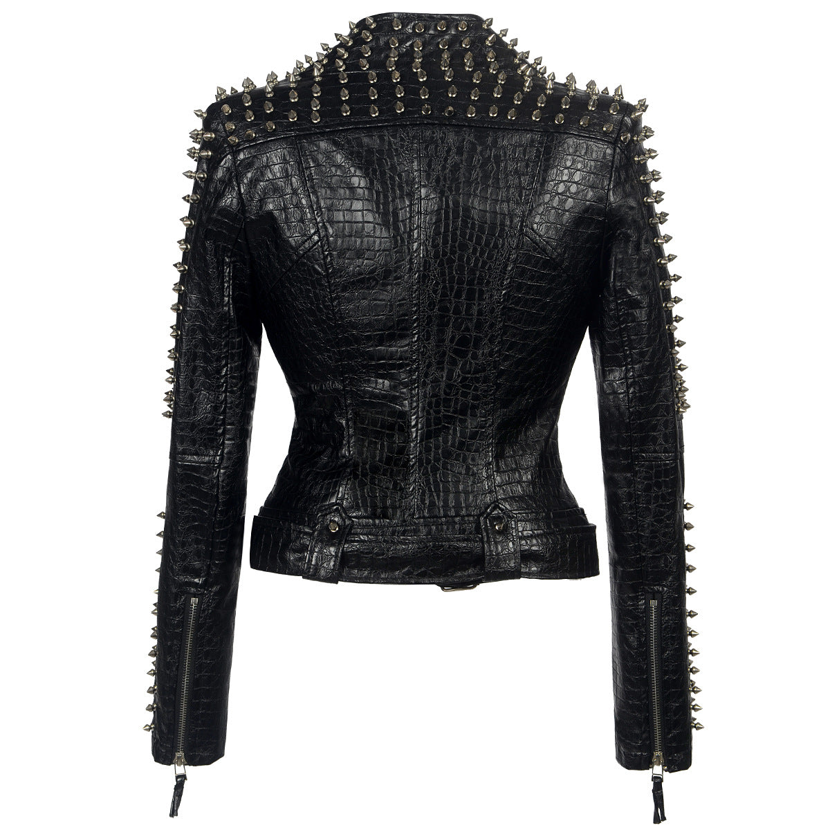 Faux leather rivet moto jackets-Massicos