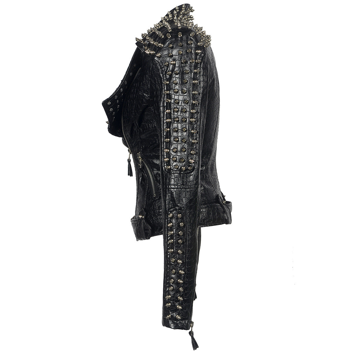 Faux leather rivet moto jackets-Massicos