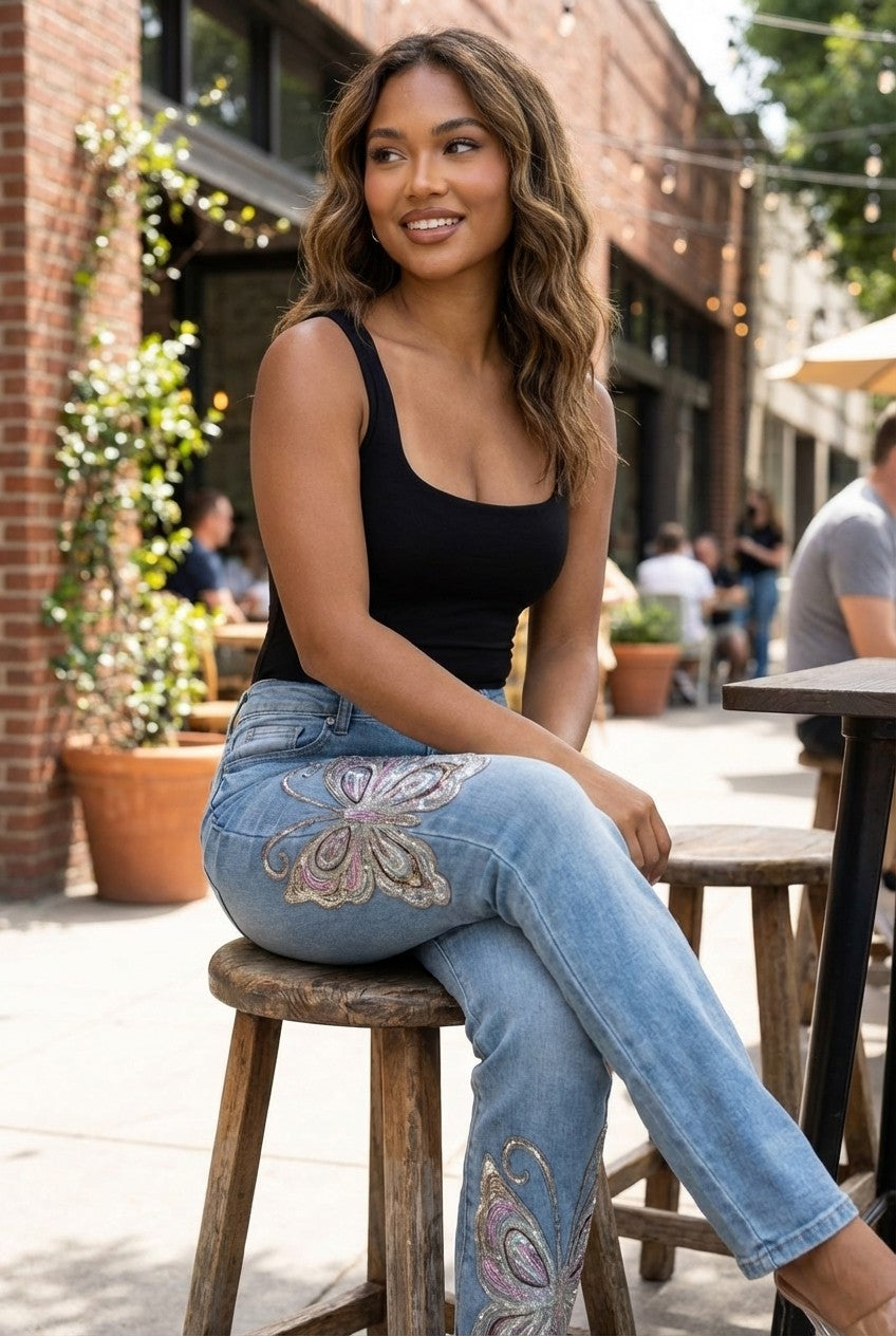 Elvara Embroidered Straight-Leg Jeans