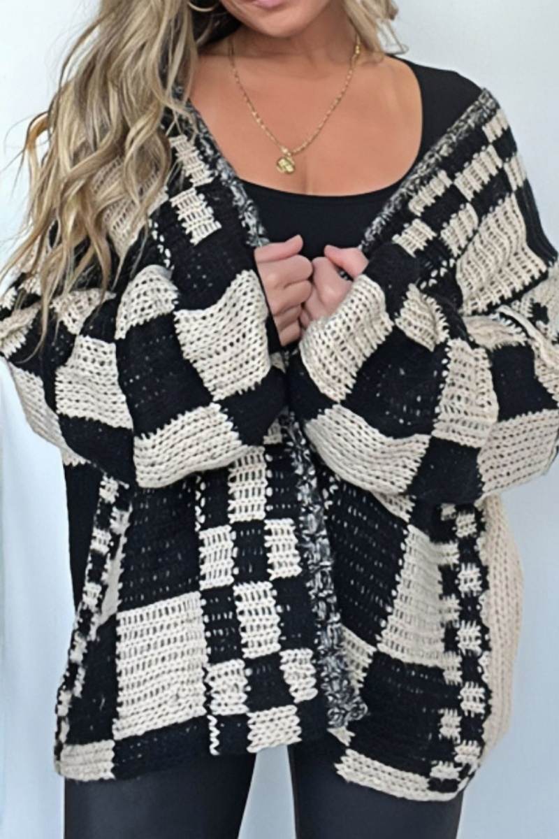 Plaid Open Front Long Sleeve Cardigan-ROVOLE