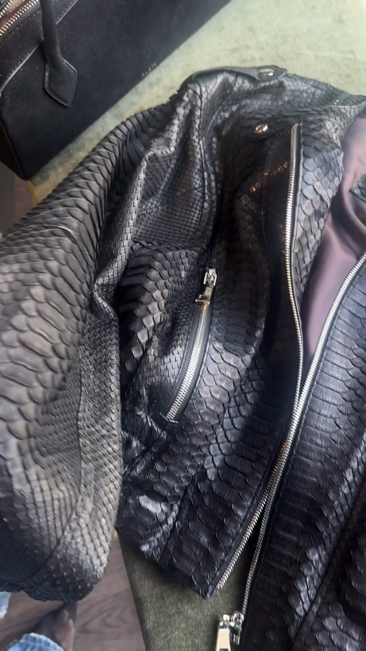 Black Snake - Print Leather Jacket-Massicos