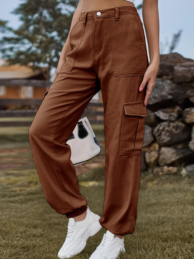 Elastic-Cuffed Versatile Cargo Denim Pants-Massicos
