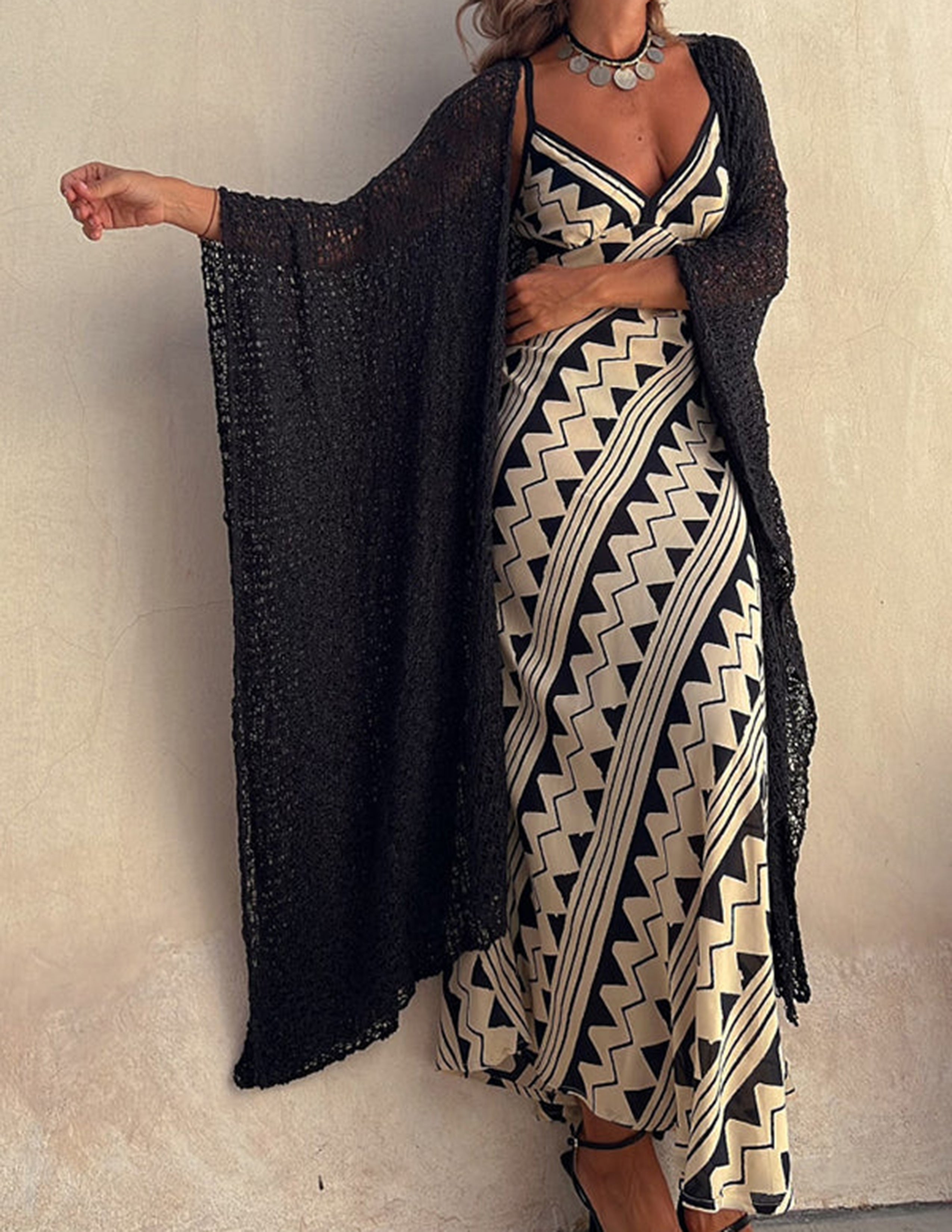 Exclusive Melody Satin Ethnic Print Smocked Back Midi Dress-Massicos