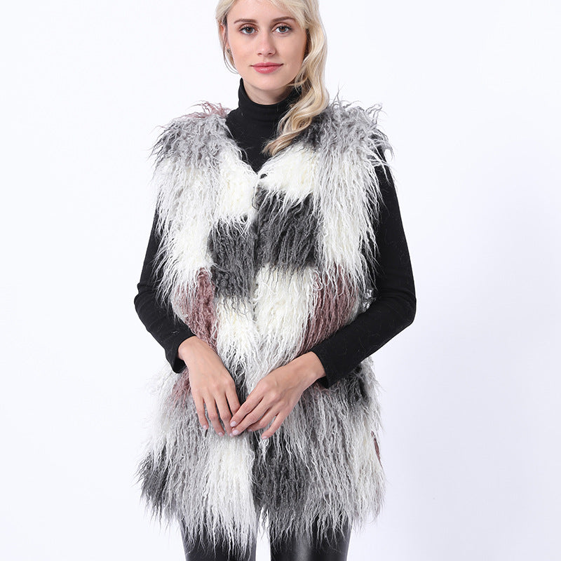 Color-blocked faux fur vests-Massicos