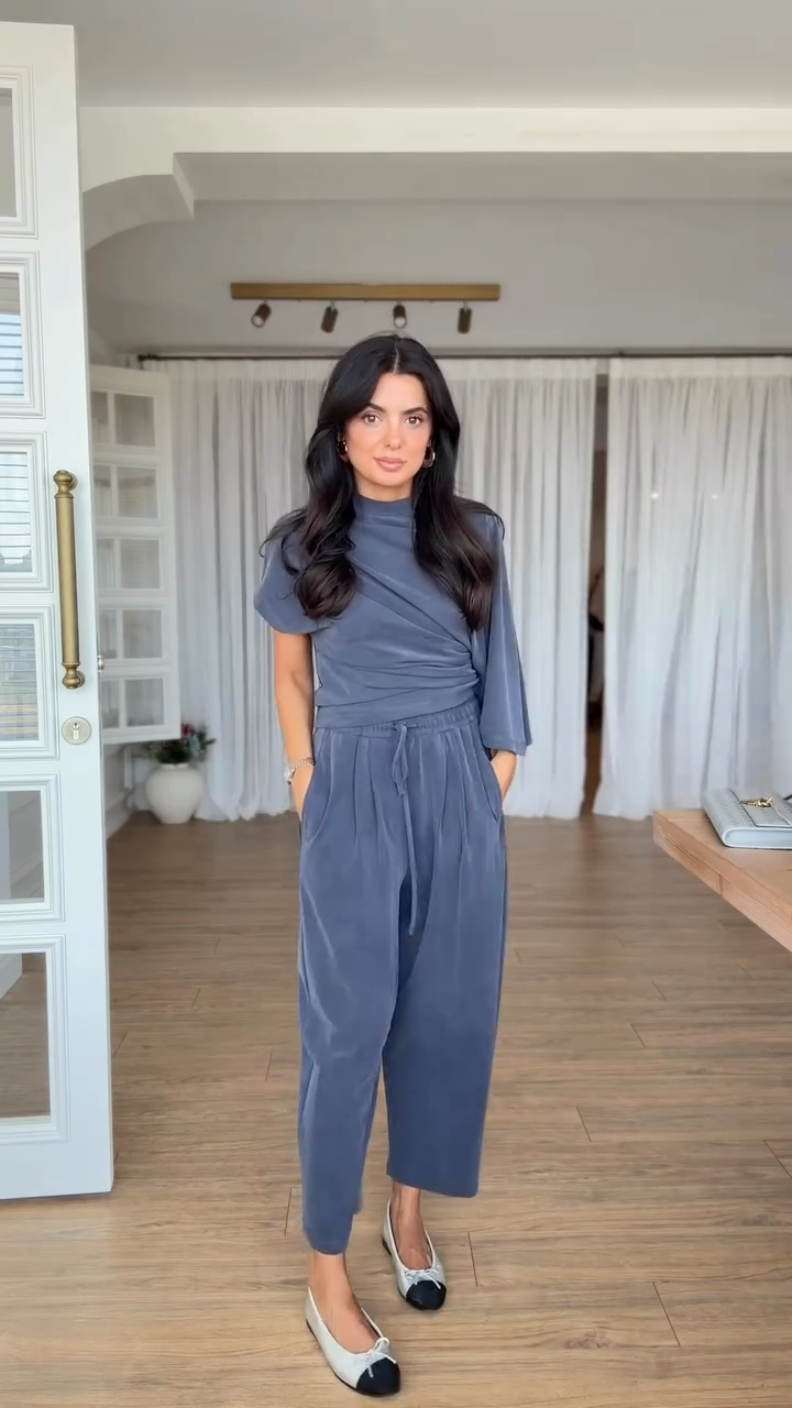 Asymmetric Top & Wide - Leg Pants Set-Massicos