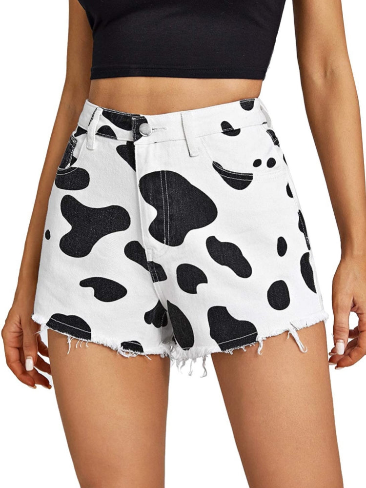Cowboy Style Brown Cow Print Shorts-Massicos