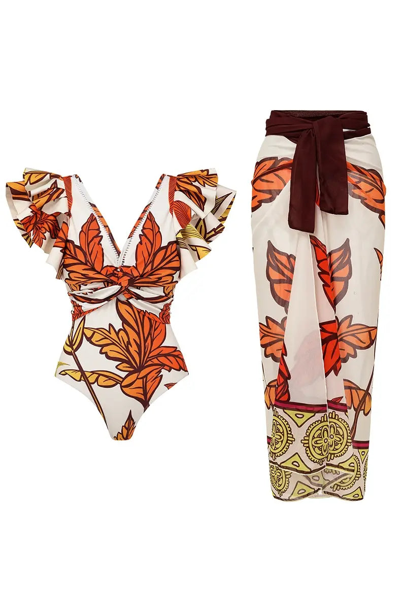 Maple Print Swimsuit Set Trio-ROVOLE