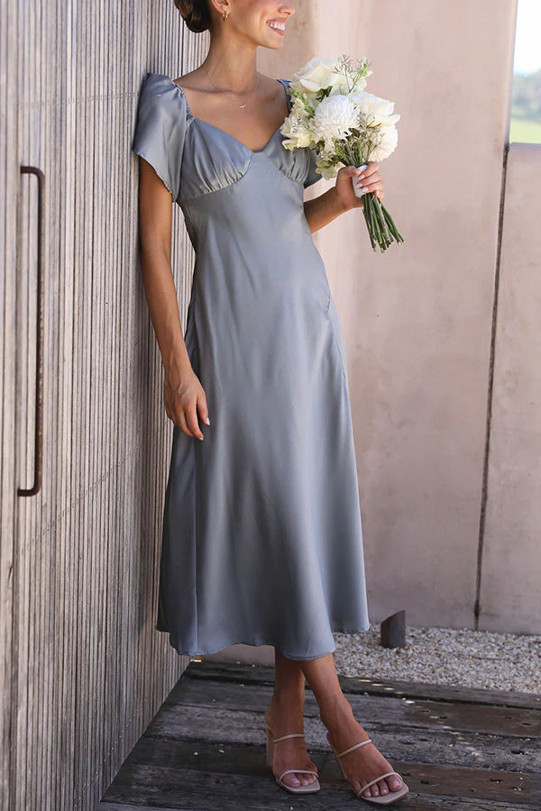 Side Split Midi Dress: Off The Shoulder Flutter Sleeve-Massicos