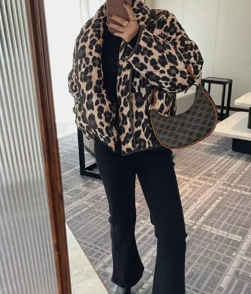 Leopard Print Quilted Jacket-Massicos